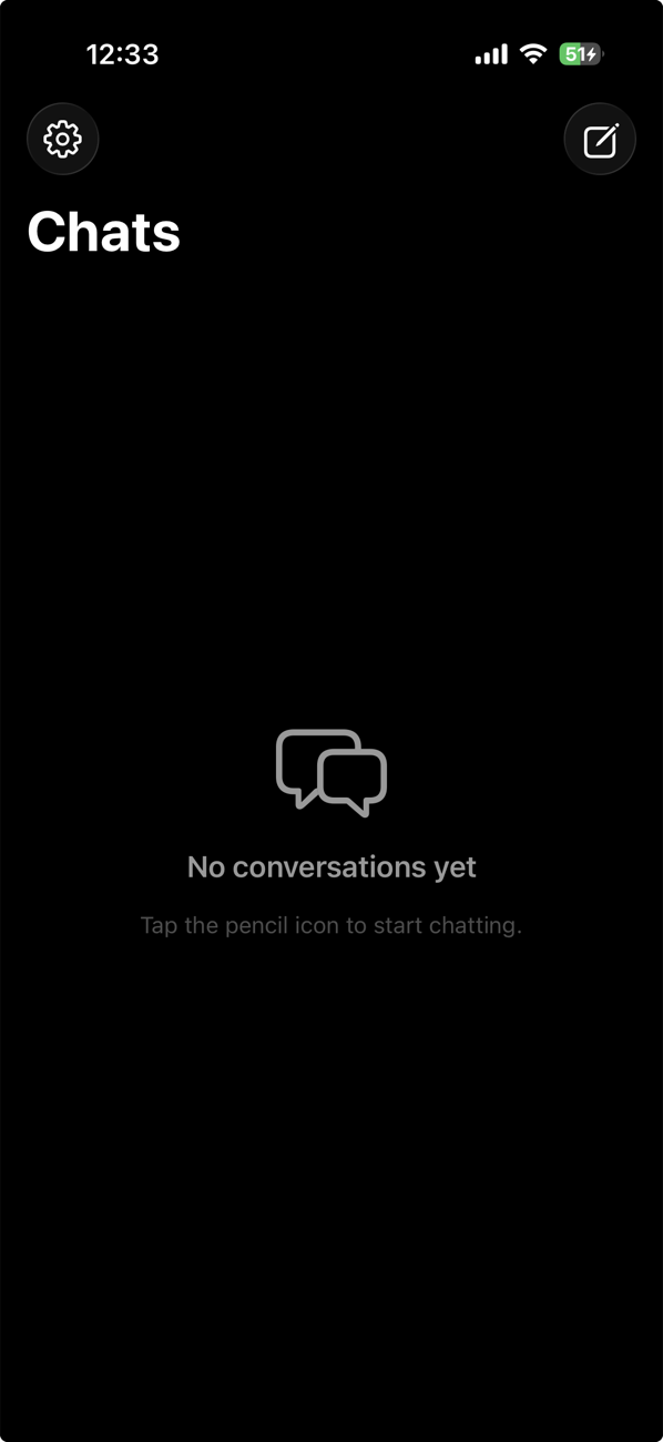 Sunday chats list — no conversations yet