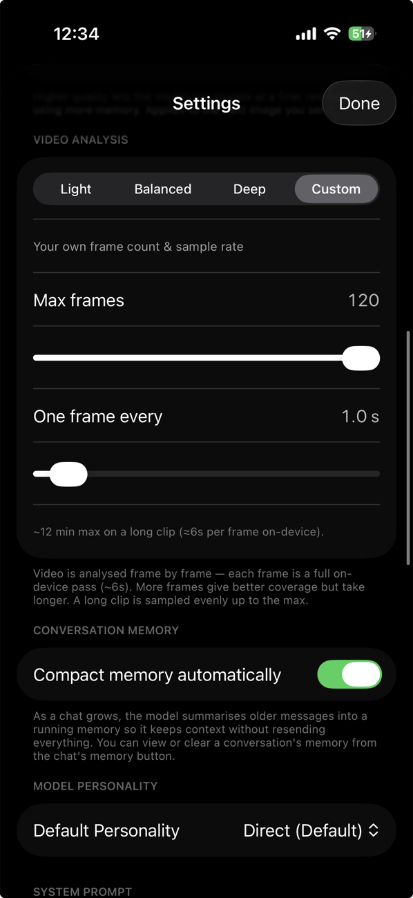 Sunday video analysis and conversation memory settings