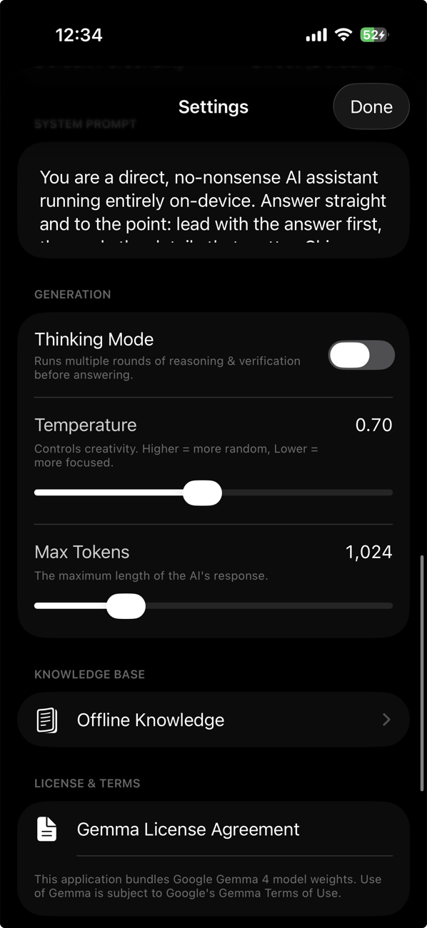 Sunday thinking mode, offline knowledge and license settings