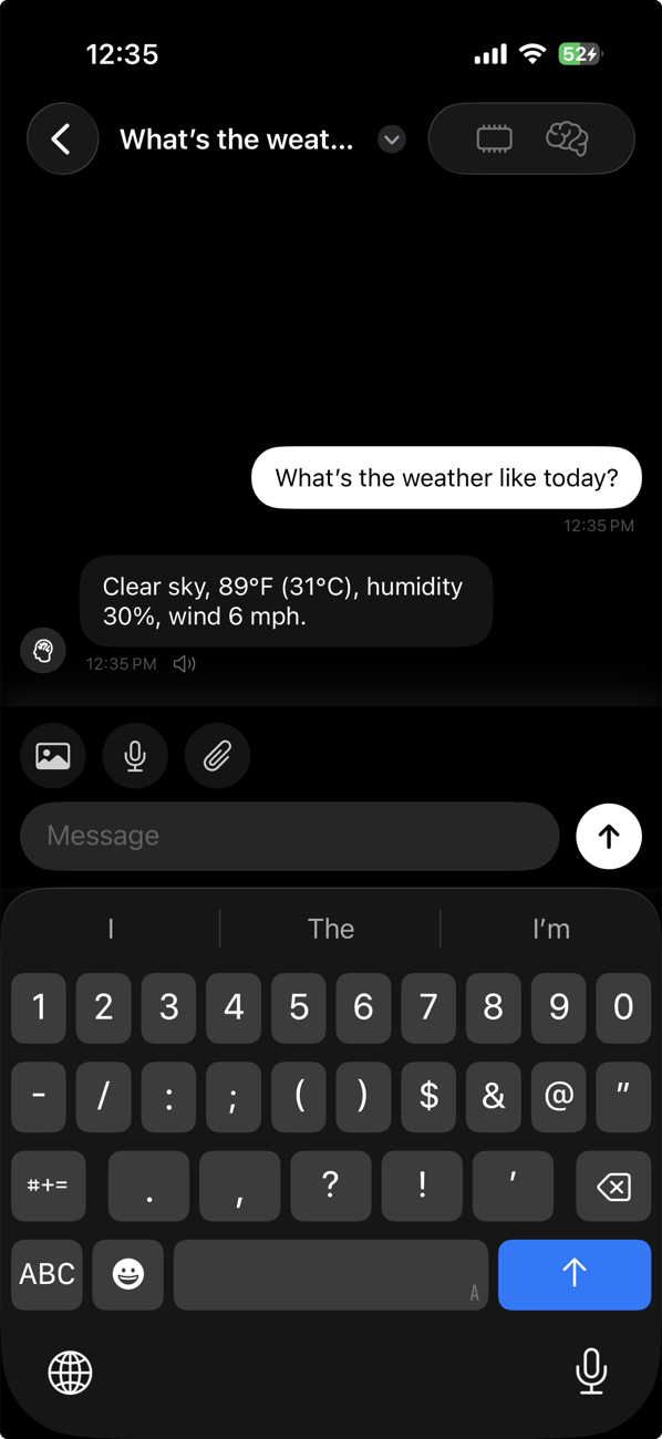 Sunday answering a weather question on iPhone