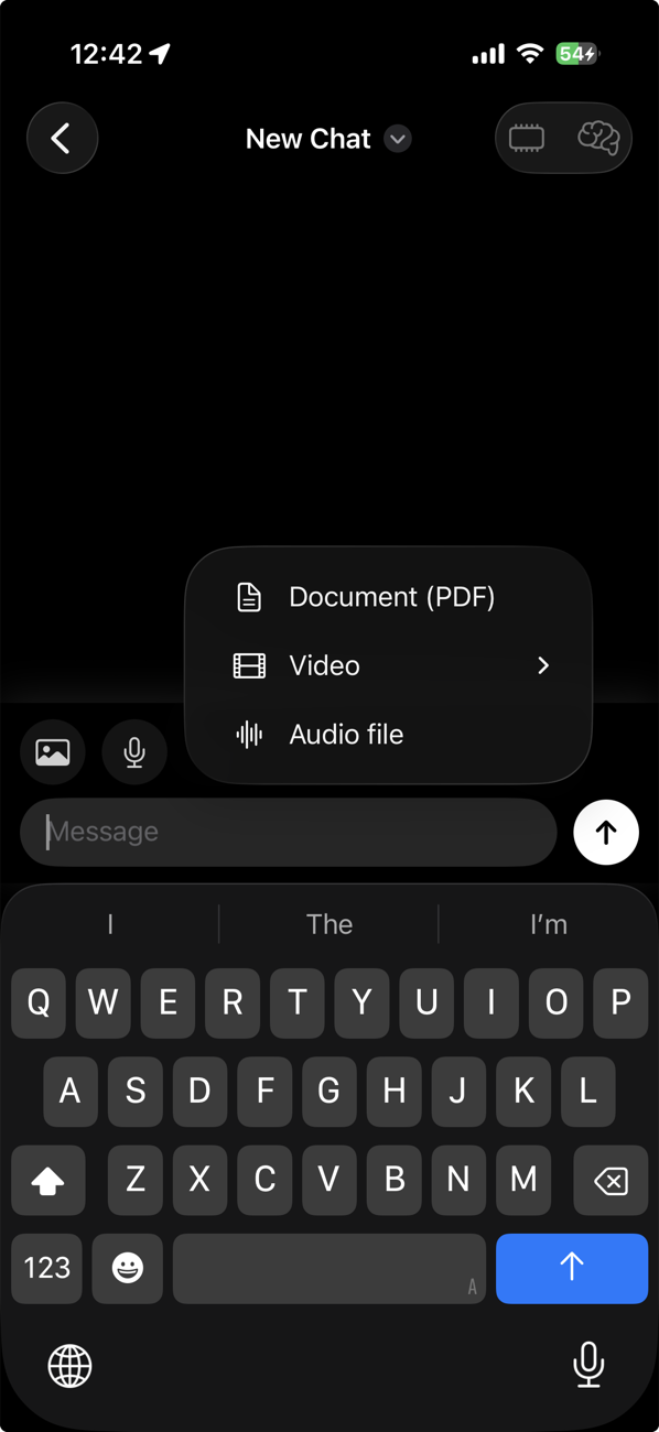 Sunday attachment menu — document, video, audio